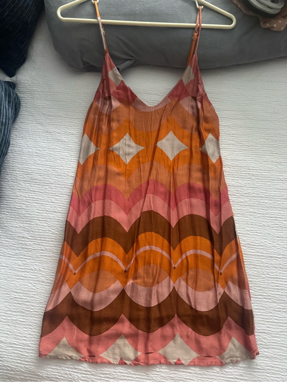 Olivaceous Geo-Print Slip Dress in Pink, Orange & Brown